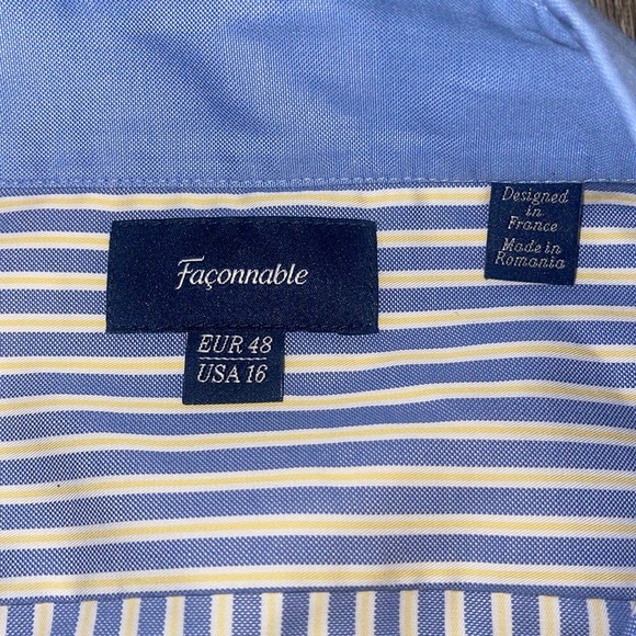 Faconnable France Long Sleeve Cotton Button Down Shirt size 16 blue and yellow - Picture 2 of 10